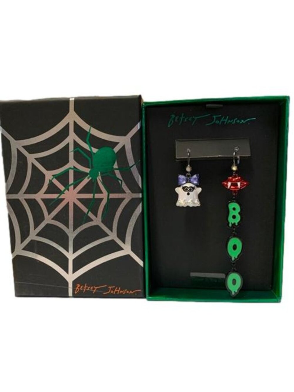 Betsey Johnson Ghost & Vampire Lips Boo Halloween Costume Mismatch Earrings